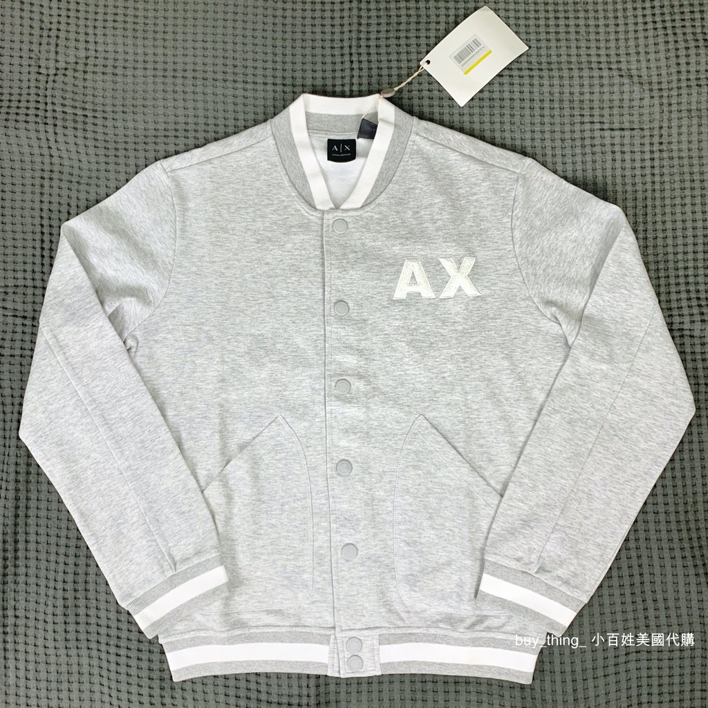 （小百姓美國正品代購）AX ARMANI EXCHANGE 經典字母絨毛logo 長袖 棒球外套 上衣 棉質外套 外套