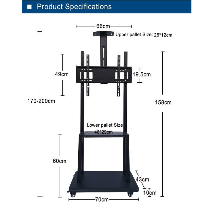 【新潮科技】TY1700 32-75吋 電子白板推車架 移動式活動立架 適用於液晶電視顯示器