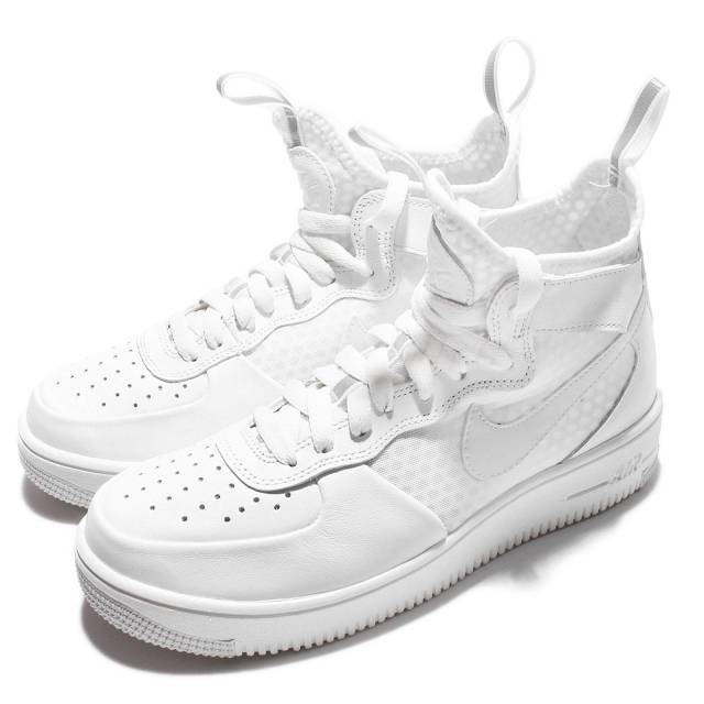 【NIKE】W AIR FORCE 1 ULTRAFORCE MID 輕量空軍 全白 皮革 高統(864025-100)