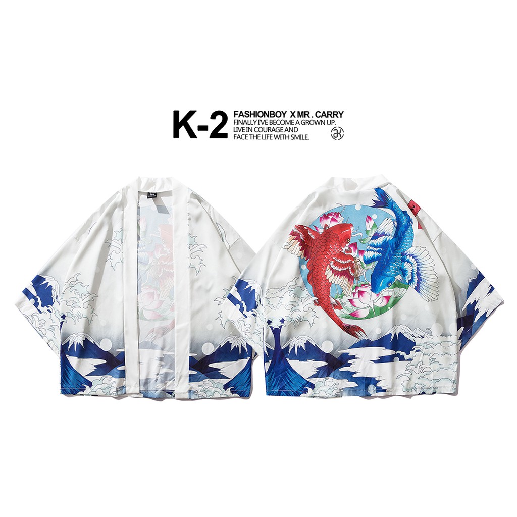 【K-2】春夏新款 日式 浮世繪 錦鯉 雙魚座 蓮花 海浪 浴袍 道袍 情侶款