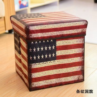 【愛團購 iTogo】折疊收納椅(條紋國旗)|換鞋凳|方形儲物凳|收納箱椅
