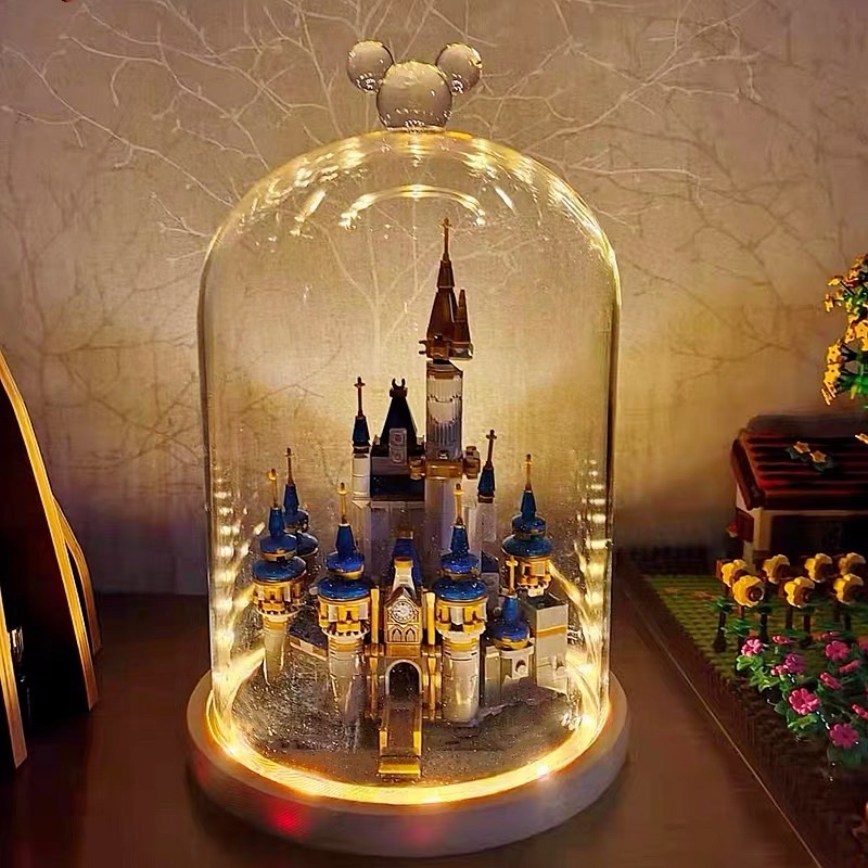 18*25大尺寸 樂高 迪士尼 米奇 暖白燈 柱形玻璃罩 防塵罩 公仔 收藏 玻璃罩 展示盒 聖誕禮物 擺件 人偶