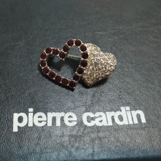 Pierre cardin雙色雙心水晶胸針