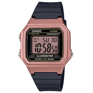 【CASIO】方形機能簡潔電子錶-桃紅框(W-217HM-5A)正版宏崑公司貨