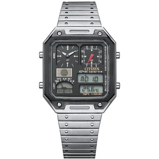 CITIZEN 星辰錶 復刻雙顯電子方形錶 黑面銀色米蘭錶帶 JG2126-69E 台灣公司貨 保固2年