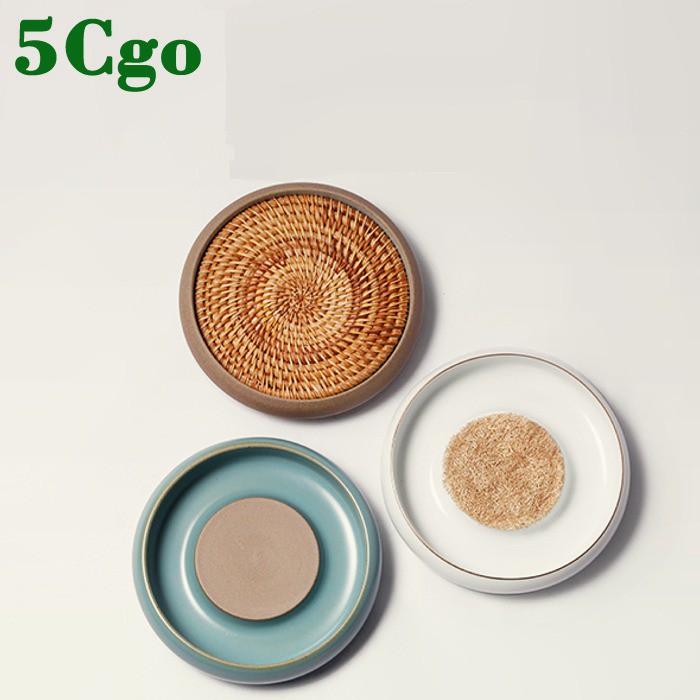 5Cgo乾泡臺茶盤壺托墊子茶碟壺承藤編絲瓜絡紫砂養壺墊乾泡盤天青汝窯粗陶茶具配件底座泡茶盤t588869895668