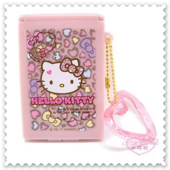 ♥小花花日本精品♥ Hello Kitty 豹紋 飾品盒 小物盒 珠鍊愛心吊飾 附鏡子 日本製 12015603