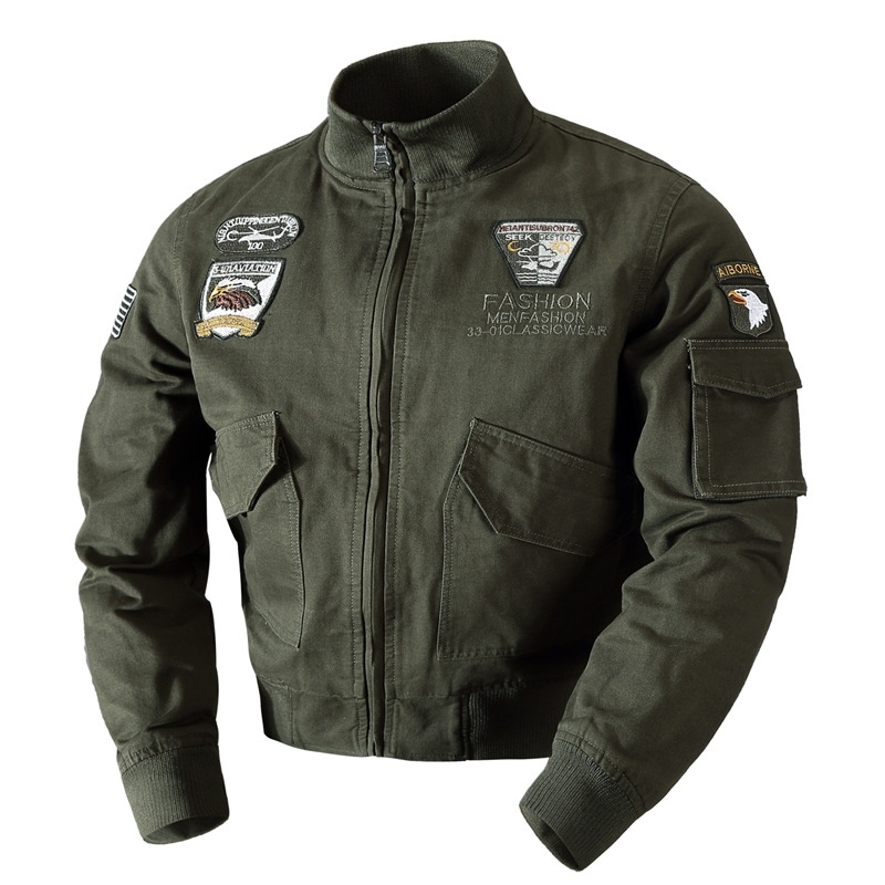 男士夾克空軍一號軍事工作服刺繡戶外軍色秋季夾克