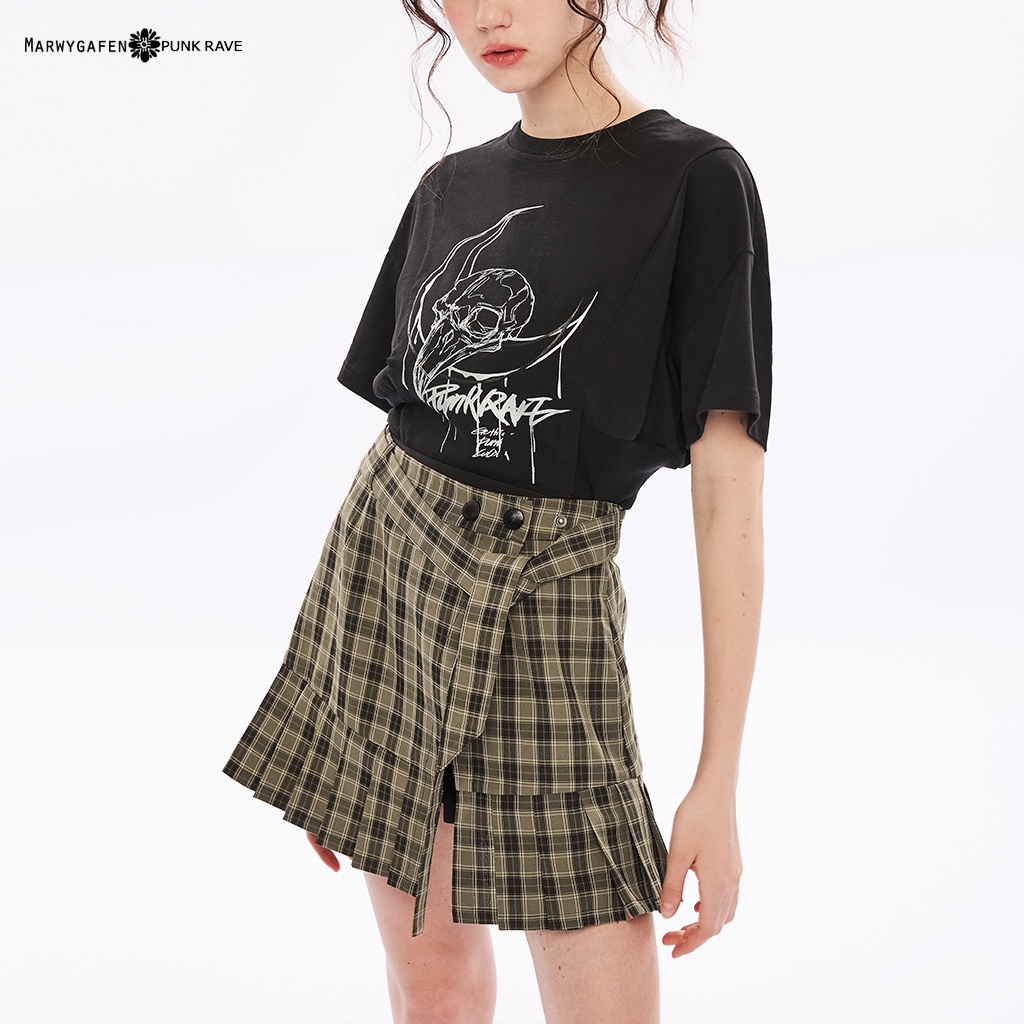 ﹤玄牝. Marwygafen.﹥ 英倫龐克見習魔女腰帶短裙 - 格紋 / 純黑 / 附腰帶 / 安全褲設計 / 將絕版