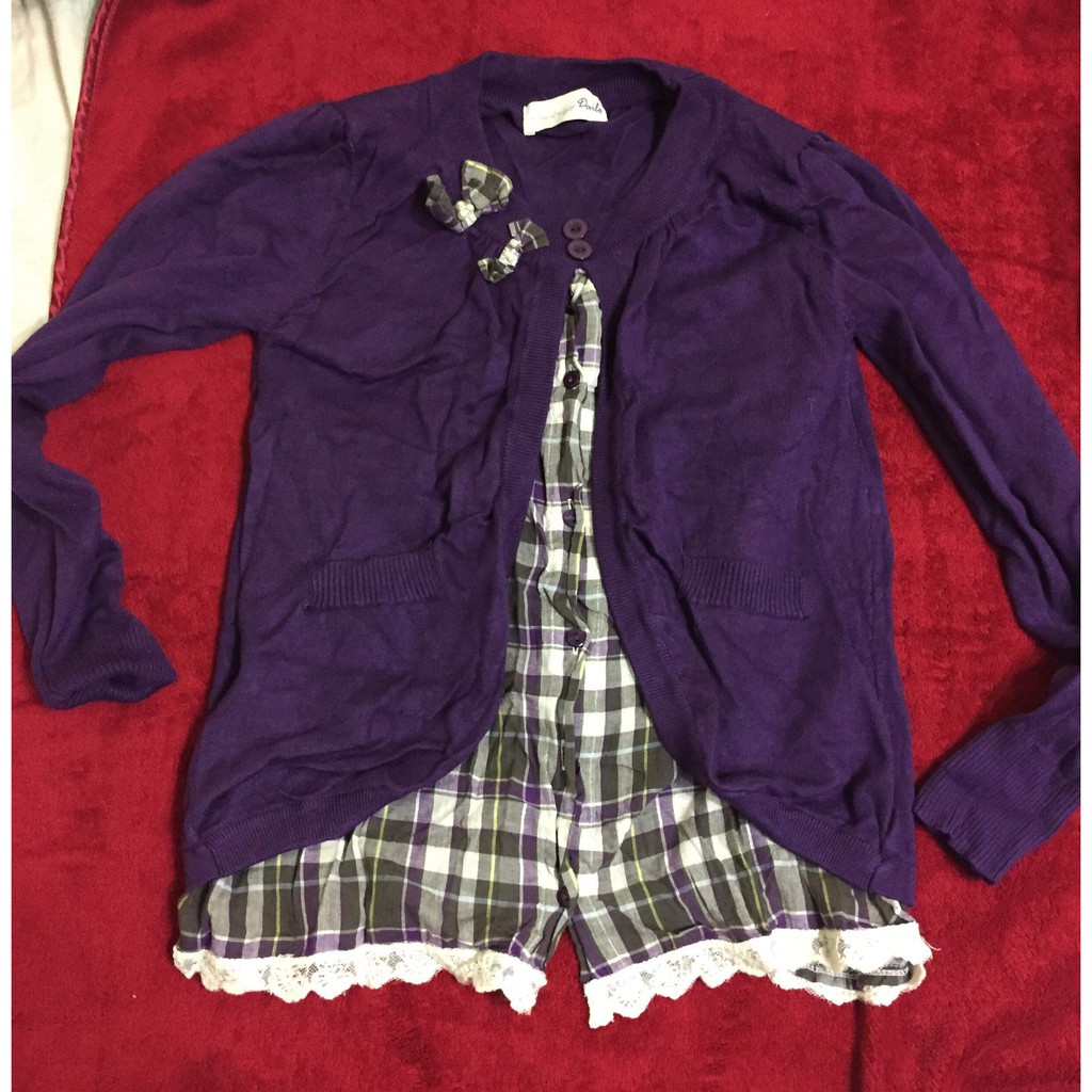 Dailo紫色格紋假二件針織上衣S