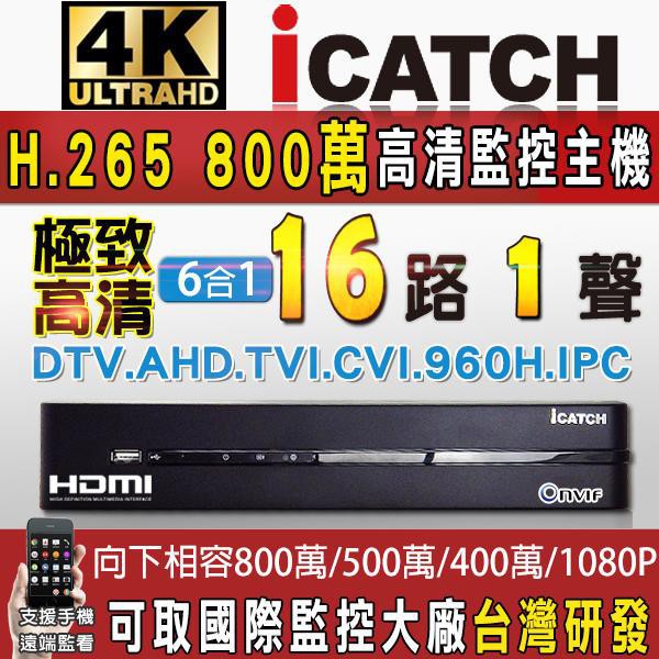 監視器 icatch 可取 4K 16路 H.265 800萬 8MP DVR 主機 AHD TVI 5MP 台灣製
