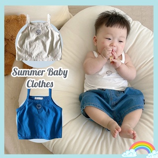 夏季嬰兒吊帶上衣新生兒上衣純棉微笑印花可愛兒童韓式衣服