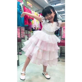 COCOYA童裝禮服[現貨]女童粉嫩白澎澎裙 女小花童 女生音樂會女生鋼琴演出 女孩生日禮物 連身裙 演講 正式場合服裝