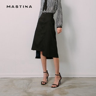 【MASTINA】雙色不對稱下襬-女長裙 不對稱 黑 卡(二色/版型適中)