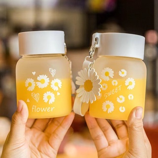 ❤窩窩❤玻璃水壺 水瓶 粉色可愛水杯 ins風 磨砂花朵愛心玻璃杯文藝杯子 女生彈蓋水杯子 學生玻璃杯 日韓小清新風