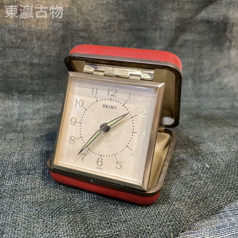 【東瀛古物】SEIKO精工手動發條旅行鐘 昭和折疊台鏡 鬧鐘 表 時鐘
