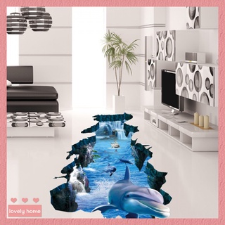 【lovely home】3D可移除海底牆貼~立體海豚破牆視覺環保防水防滑貼紙客廳臥室地貼