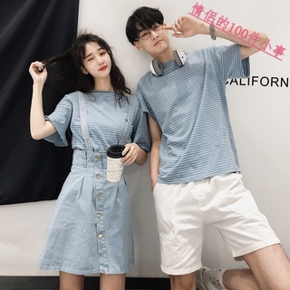 【COUPLE】小眾設計感💕情侶裝💕夏裝短袖T恤新款2022韓版ins超火氣質連衣裙套裝
