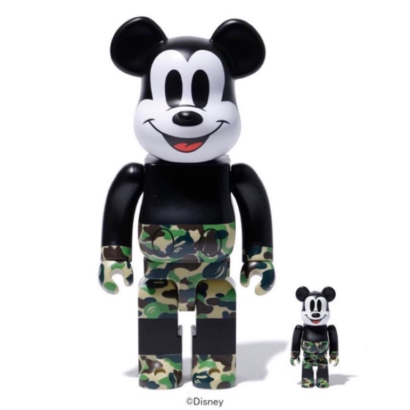 全新未拆 米奇聯名bape迷彩庫柏力克熊Be@rbrick x Mickey x Bape 400&amp;100%