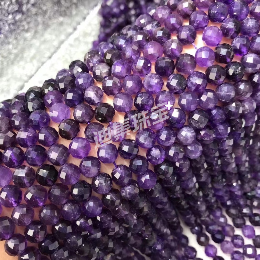 D10098【水晶原石半成品】天然紫水晶散珠切面紫玉手串紫色水晶半成品手鍊項鍊DIY飾品配件