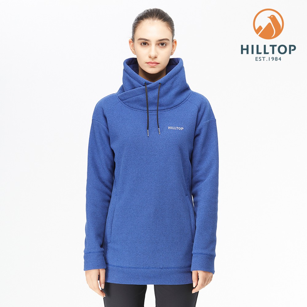 【Hilltop山頂鳥】女款 POLYGIENE 抗菌長版保暖刷毛上衣 H51FK1-藍麻花