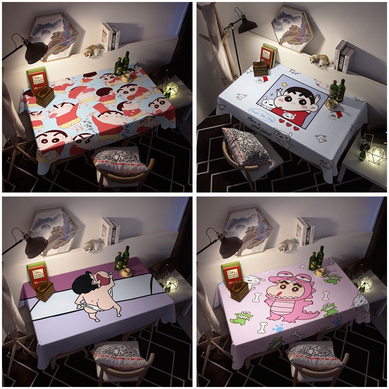 LM 蠟筆小新卡通少女桌布餐桌布日式學生宿舍客廳書桌墊茶幾桌布絨布