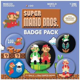 【任天堂】超級瑪利歐兄弟(懷舊像素) 英國進口徽章組 Super Mario Bros.