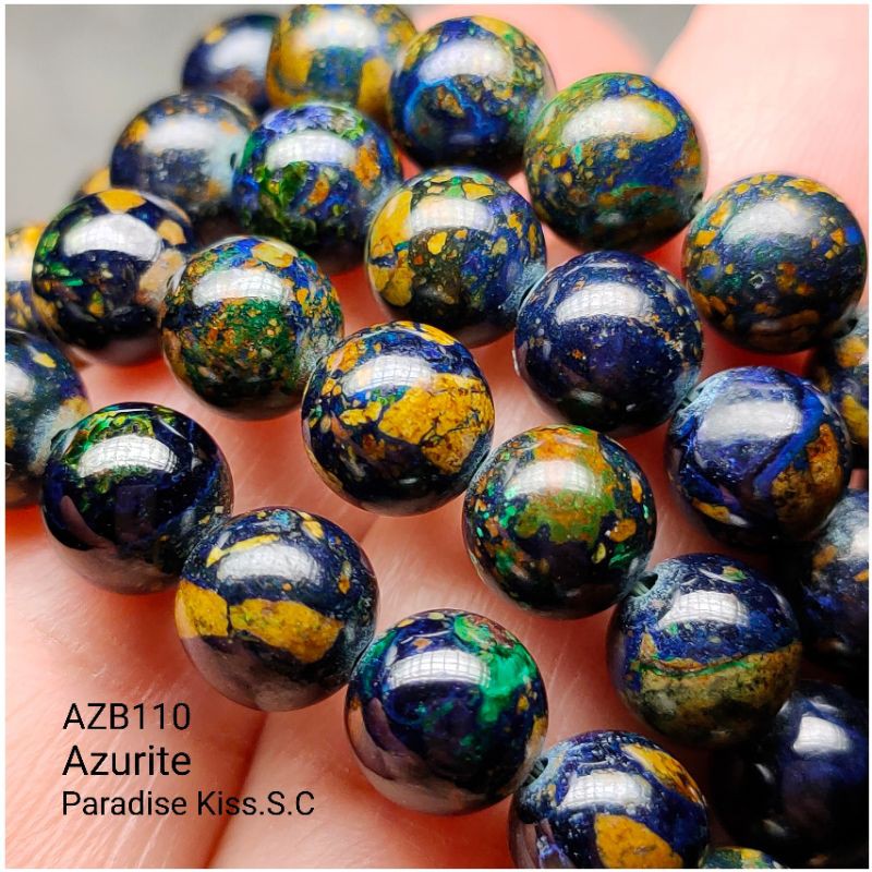 💎AZB110 Azurite.天然藍銅礦孔雀石.精品項鍊/手鍊2用款.可繞手3圈.顏色美麗紋路獨特