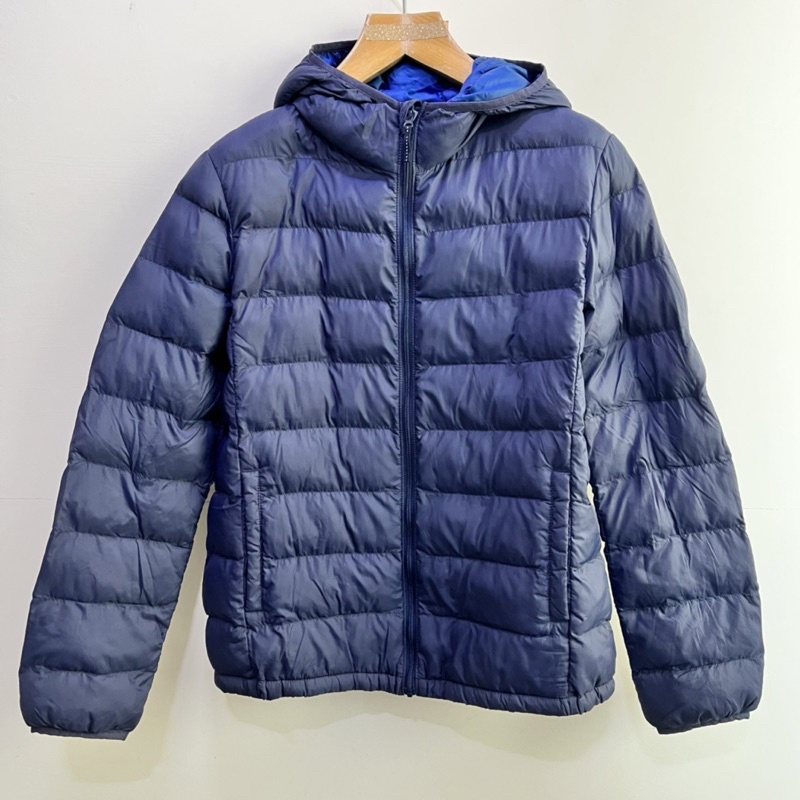 近全新✨UNIQLO連帽深藍色羽絨外套 童160cm 原價999購入 保暖外套 冬季外套