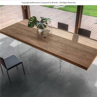 懸浮實木桌椅 實木桌椅組合北歐簡易輕奢亞克力懸空餐桌現代簡約設計師創意原木工作臺大板