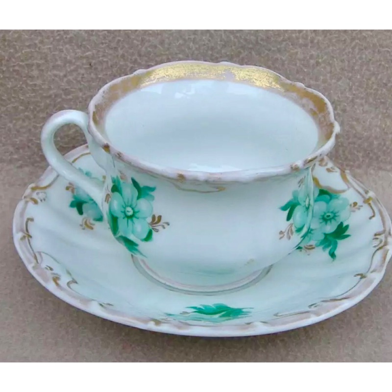 比金子還貴的世界名瓷KPM皇家柏林1890年 百年古董咖啡杯組及同套古董手工繍茶巾