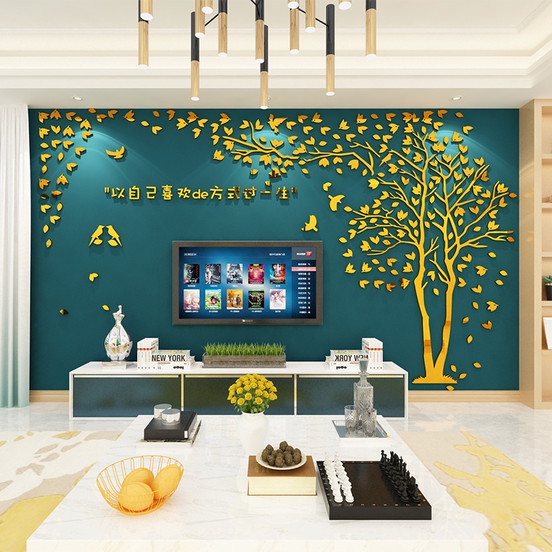 電視背景墻面貼紙壁畫自粘客餐廳裝飾品亞克力3d立體臥室房間布置