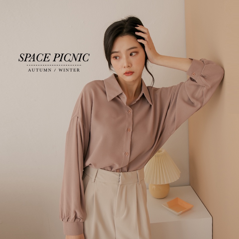 [明天出貨] Space Picnic｜雪紡素面長袖襯衫-5色(現貨)【C21111020】