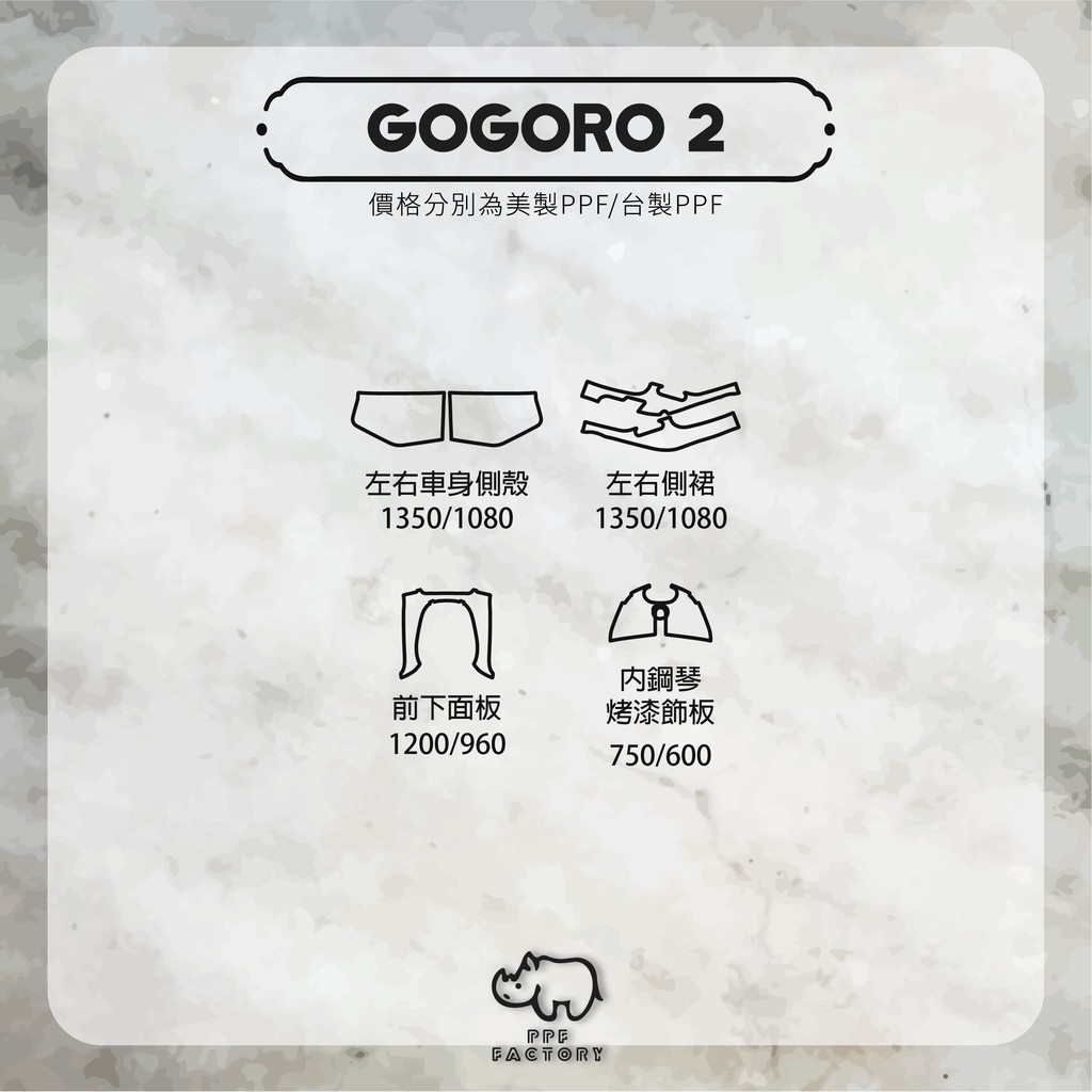 GOGORO2 【車身側殼、側裙、前下面板、內鋼琴烤漆飾板】專車專用PPF犀牛皮保護膜