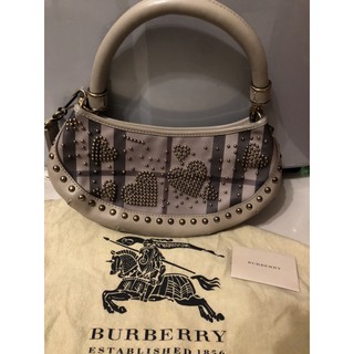 正品Burberry鉚釘真皮義大利製皮革防水及刮材質手提包/側背包兩用圓弧包