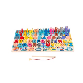 【Hi-toys】七合一木製益智磁性趣味釣魚配對板/對數板(拼圖/拼板)
