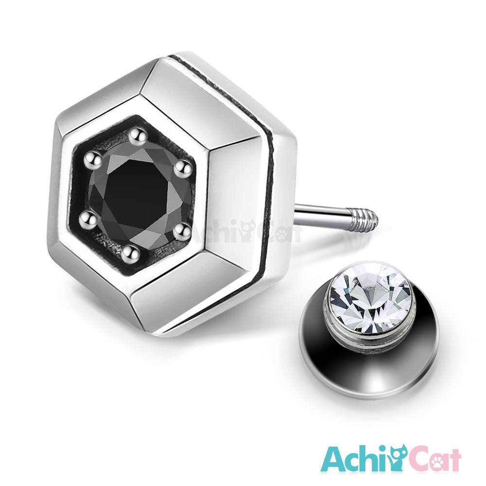 AchiCat．925純銀耳環．復古六角形．栓扣耳環．抗過敏鋼耳針．送刻字．單邊單個價格．GS7067