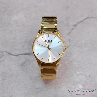 曼諾 MONO 極簡約時尚美學水晶玻璃腕錶-鋼帶/白面金 3199G-336 [ 秀時堂 ]