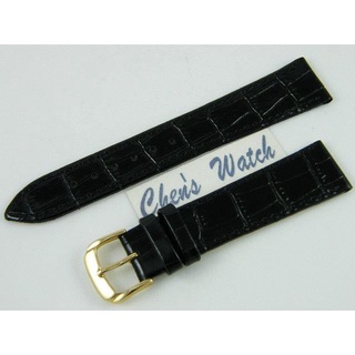 【錶帶家】『品質嚴選』LIMA 義大利進口加長型牛皮錶帶壓鱷魚皮紋真皮錶帶黑色亮皮12mm收10mm