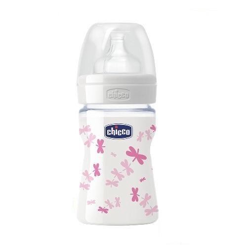 Chicco 寬口舒適哺乳-甜美女孩玻璃奶瓶-矽膠150ML(單孔)