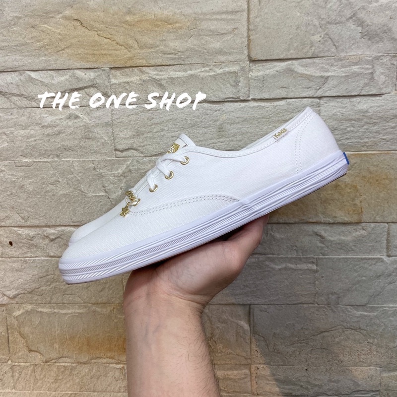 TheOneShop Keds 小白鞋 白鞋 全白 白色 金色 白金 帆布 金鍊 金鍊子 鍊子 帆布鞋 WF65885