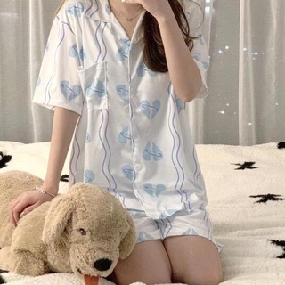 愛依依 套裝 上衣 短褲 睡衣 居家服 M-2XL新款韓國睡衣短袖可愛軟妹少女可外穿兩件套裝家居服1F057-8881.