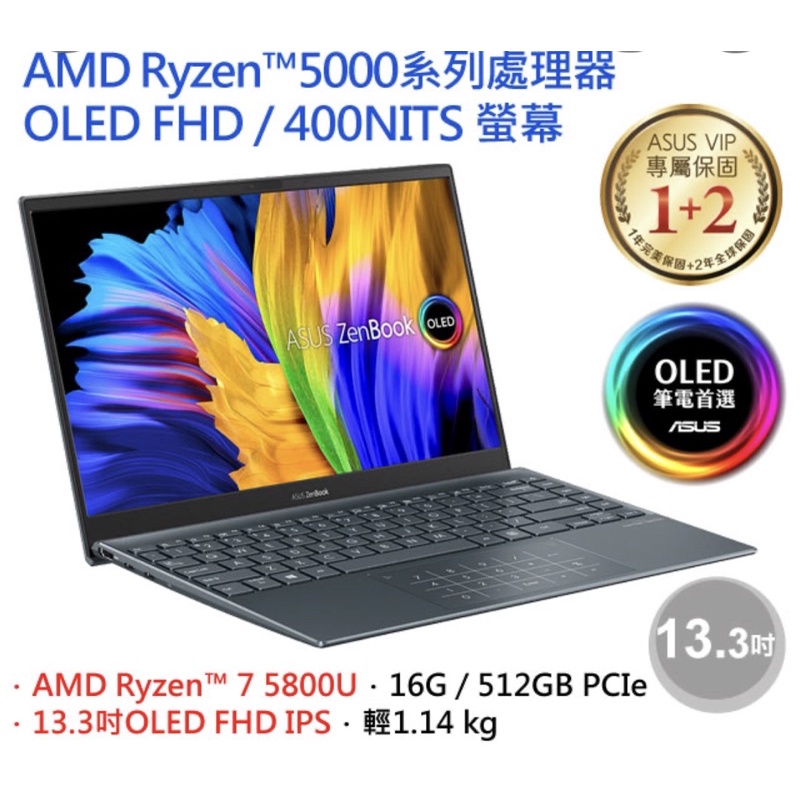 華創筆電@華碩ASUS UM325SA-0082G5800U綠松灰（R7-5800U/16G/512G)新上市