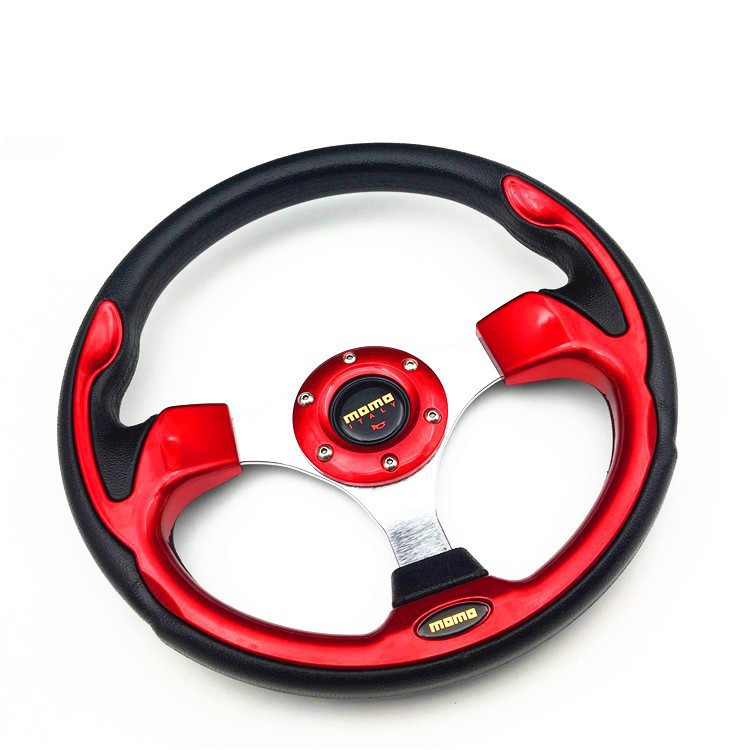 MOMO拉力賽車方向盤汽車個性方向盤PU金屬方向盤 改裝胎盤13寸