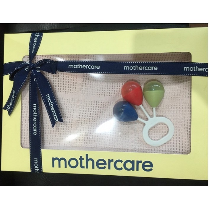 【DJ媽咪】mothercare 純棉 洞洞毯 小棉毯 手搖鈴 彌月禮盒 滿月禮盒