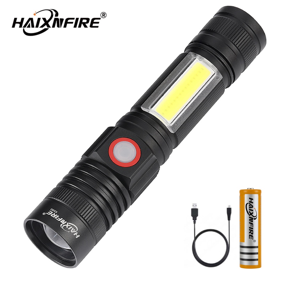 Haixnfire X580 USB強光超亮18650可直充電多功能家用戶外led調變焦側燈COB燈