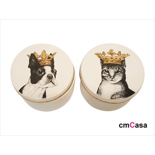 = cmCasa = [5101]現代歐式後現代設計 皇冠鬥牛狗狗/貓貓陶瓷收納罐 新古典新發行