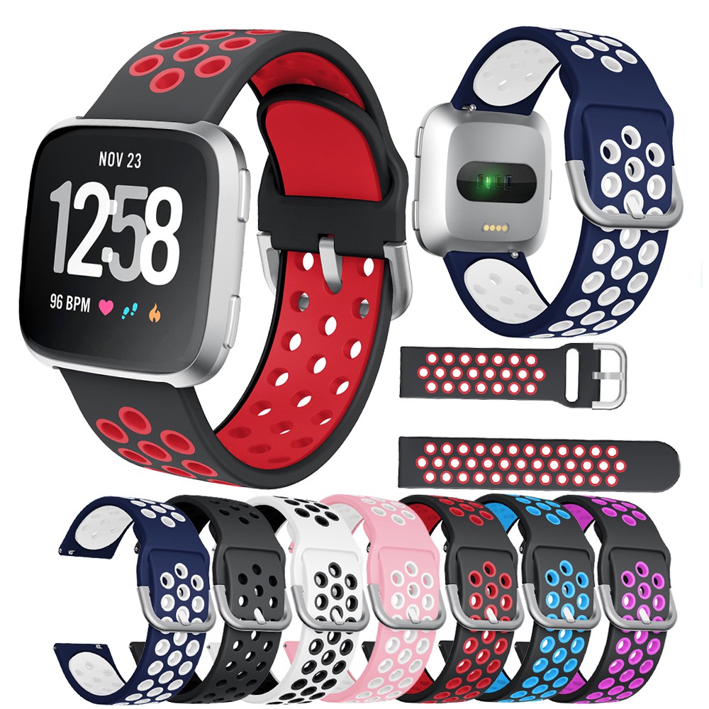 適用於Fitbit Versa Lite/ versa2雙色透氣防水時尚替換腕帶 仿三星active矽膠表帶 運動錶帶