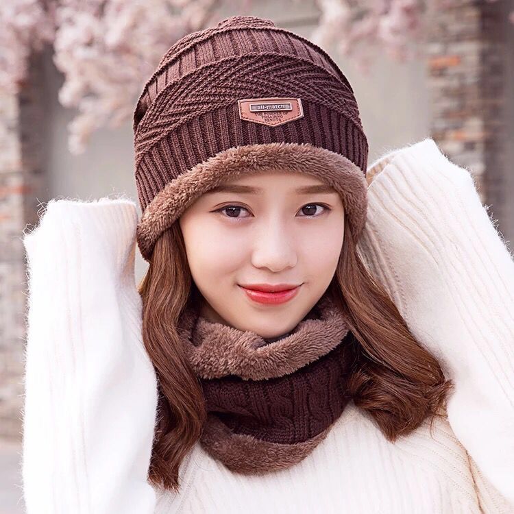 毛線 帽 冬季帽子女韓版時尚百搭加絨保暖毛加厚護耳圍脖針織毛線帽二件套