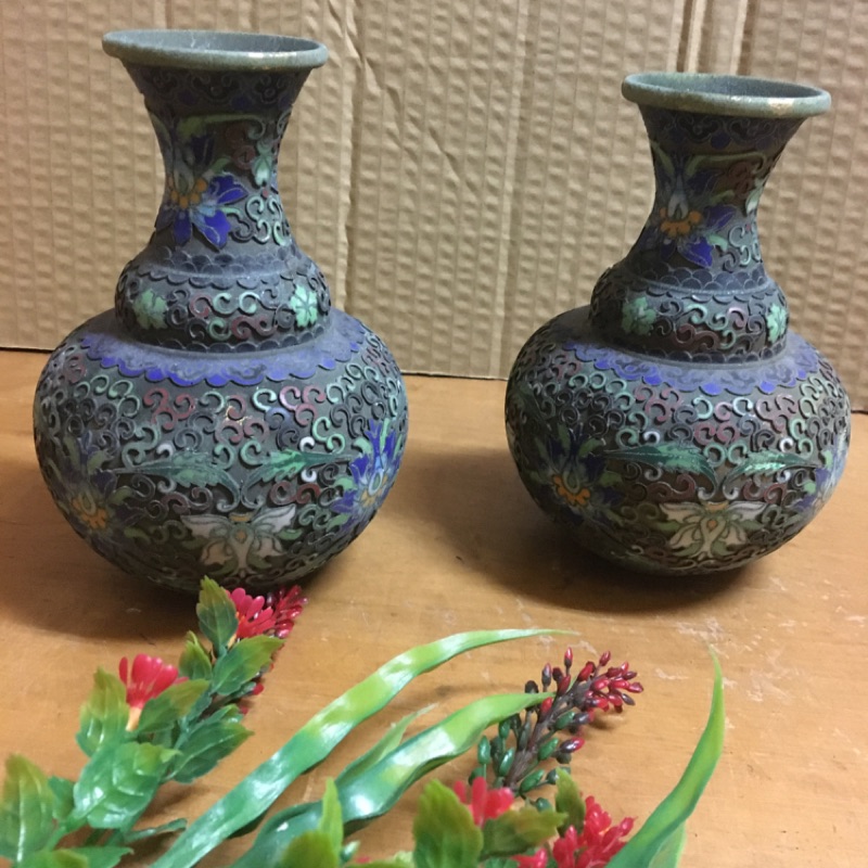 古董銅花瓶一對⋯高16公分瓶口5.5公分 銅材質 #花瓶#古董#收藏